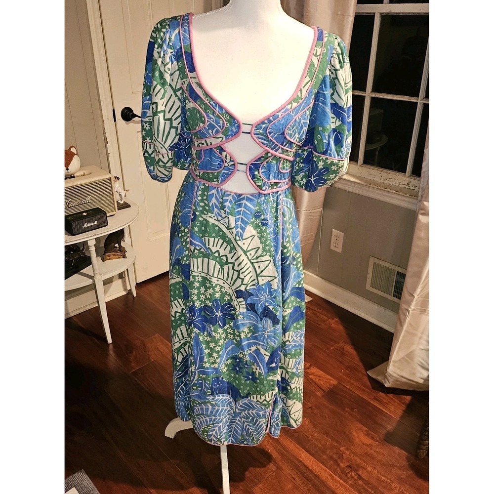 Anthropologie Farm Rio Jungle Panther Midi Dress Linen Cotton Blen. Rare Trendy